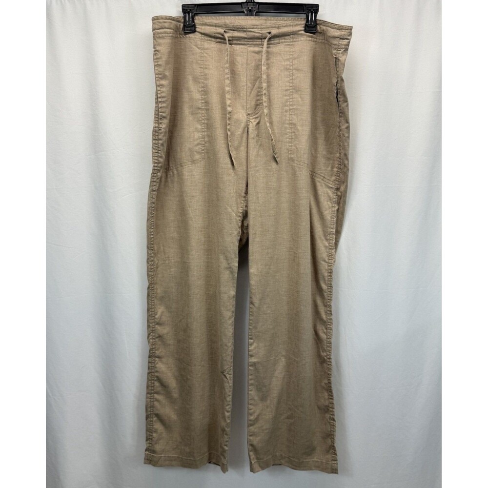 Prana Breathe Women's Drawstring Pants L Tan Lightweight Hemp Blend Wide Leg
